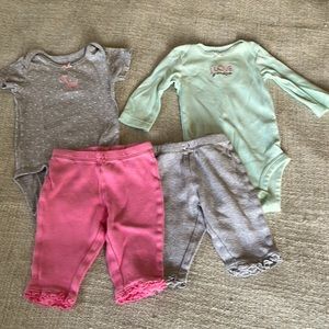 Carter’s Infant 3month bundle 2 onesies and 2 pairs of sweatpants